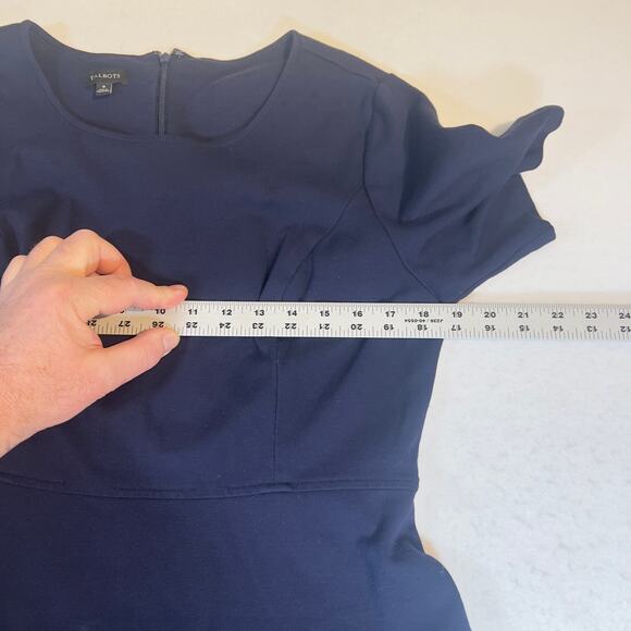 Talbots A-Line Dress Woman's 8 Peasant Rear Zip Just Above Knee ~37" L Navy Blue - Picture 7 of 11